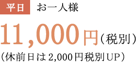 平日 お一人様 11,000円（税別）（休前日は2,000円税別UP）