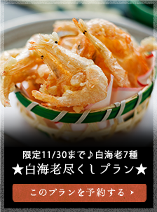 限定11/30まで♪白海老7種★白海老尽くしプラン★ 大人１名　13,200円（税込）